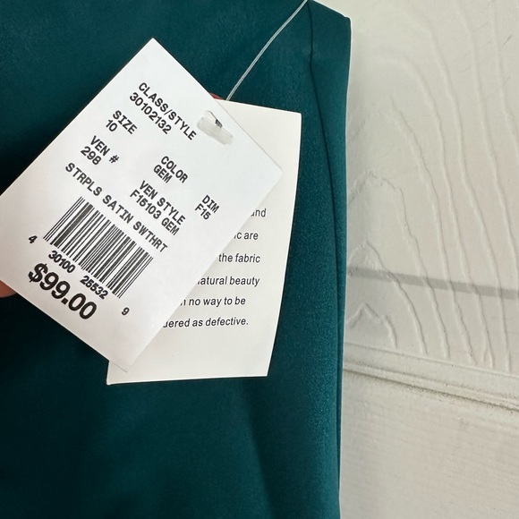 David’s Bridal Teal turquoise satin strapless mini dress size women’s 10 - Picture 3 of 4